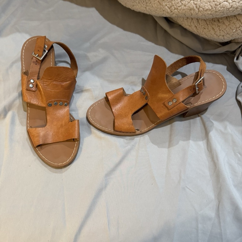Barbara Barbieri Womens Tan Leather Block Heel Size 9 Sandals‎ Made Italy